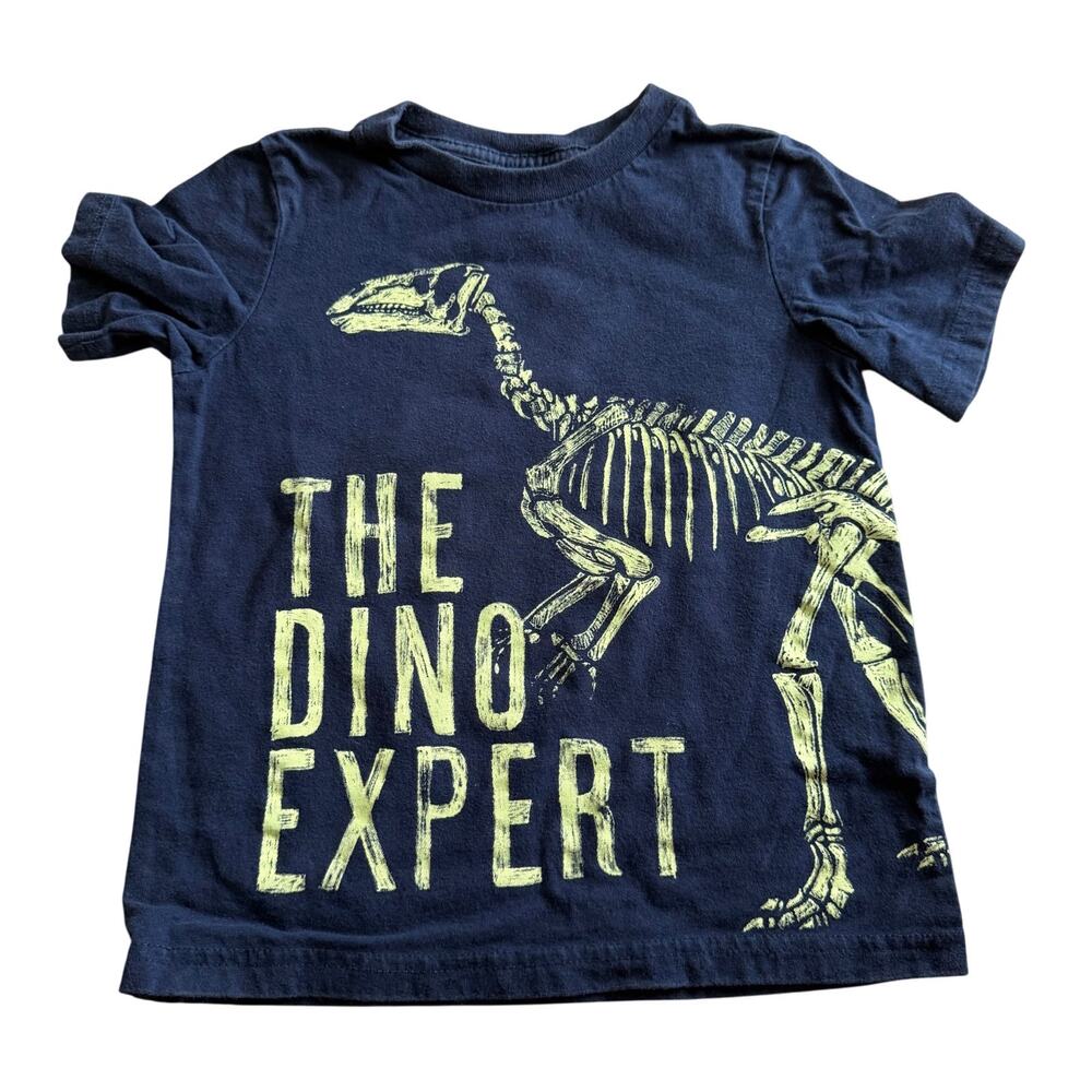 The Children's Place Boys Shirt 4T Navy Blue Yellow Dino Expert Glow in the Dark